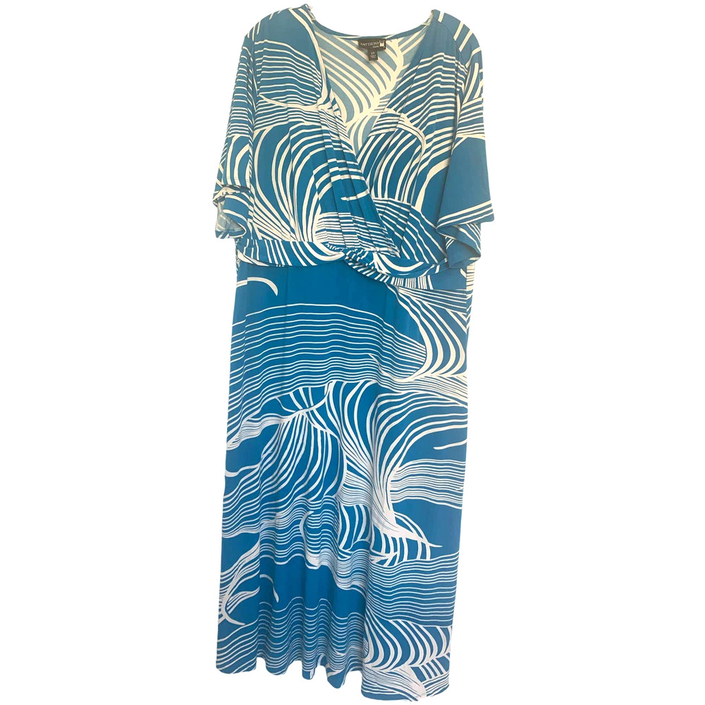Antthony Design Originals Sz 2X Womens Faux Wrap Maxi Stretch Short Sleeve Dress